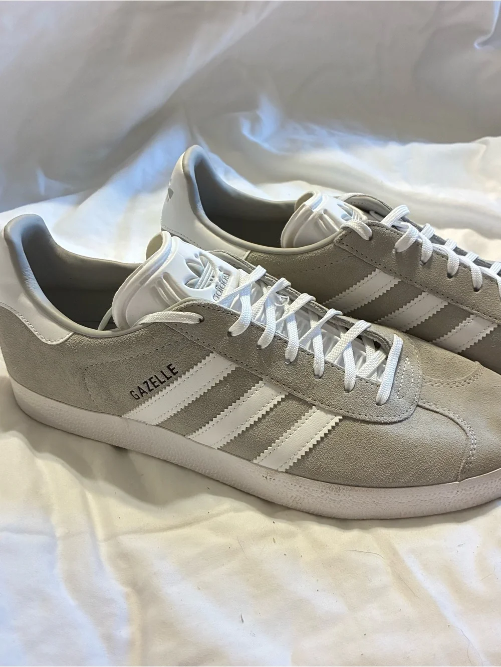 adidas Gazelle Men’s Suede Sneakers in Light Gray & White
